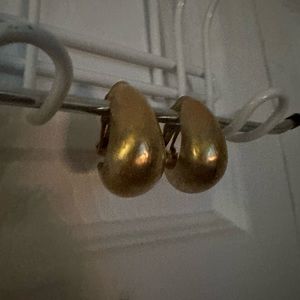 Satin Matte Textured Goldtone Large Half Hoop Earrings, Clip Back